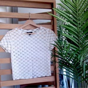 Forever 21 White Floral Lace Tee - L